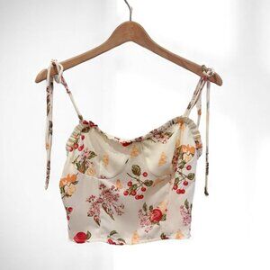 NLW Fruit Print Tank Top Blouse with Tie in Cream Size M NWOT
